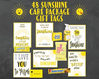 48 Sunshine Box Printable Gift Tags - Sunshine Care Package Inserts - Sunshine Printables - Thinking of You Care Package Decor