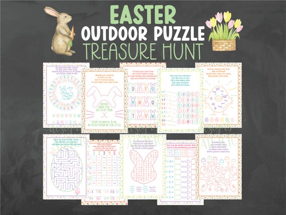 Outdoor Puzzle Easter Treasure Hunt - Easter Puzzle Scavenger Hunt - Puzzle Easter Treasure Hunt Clues - Easter Basket Hunt - Easter Riddles
