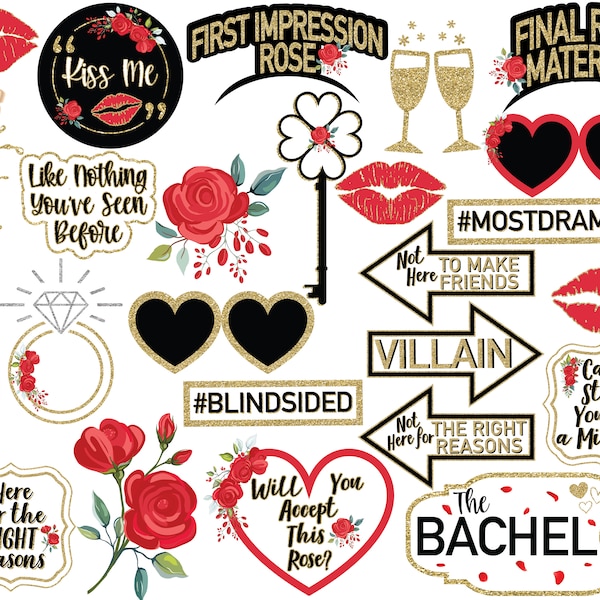 The Bachelor TV Show Watch Party Photo Booth Printables - Downloadable Bachelor Watch Party Decor - Bachelor TV Show Photo Props