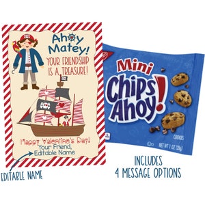 Tarjetas de San Valentín Chips Ahoy - Tarjetas de San Valentín Pirata - Tarjetas del Día de San Valentín Pirata Chica - San Valentín de Galletas - San Valentín para Niños Imprimibles