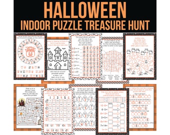 Indoor Halloween Puzzle Treasure Hunt - Halloween Puzzle Scavenger Hunt - Puzzle Halloween Treasure Hunt Clues - Halloween Party Games