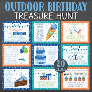 Outdoor Birthday Treasure Hunt Clues - Outdoor Birthday Scavenger Hunt Clues - Outdoor Birthday Games - Printable Outdoor Birthday Games