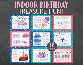 Indoor Birthday Treasure Hunt Clues - Indoor Birthday Scavenger Hunt Clues - Birthday Printables