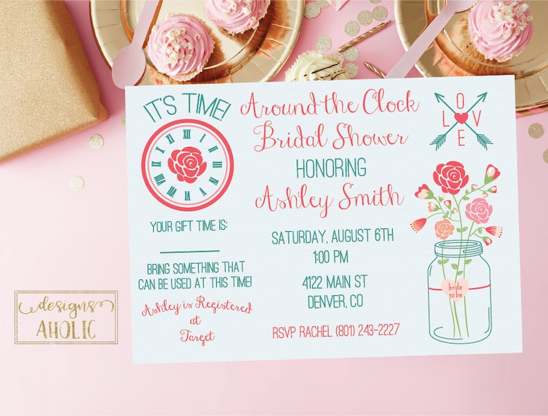Around the Clock Bridal Shower Invitation Printable Etsy
