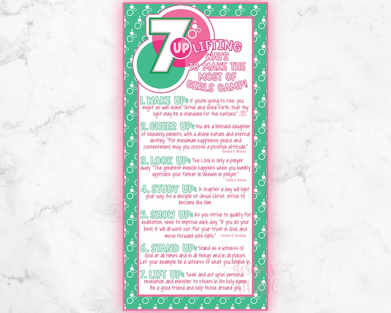 LDS Girls Camp Gift Tag LDS Girls Camp Pillow Treat 7up - Etsy