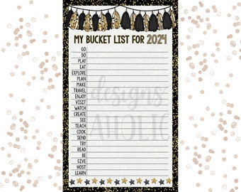 New Years Bucket List - New Years Eve Bucket List - New Years Eve Printables - New Years Resoluties Afdrukbaar - NYE Resoluties Afdrukbaar