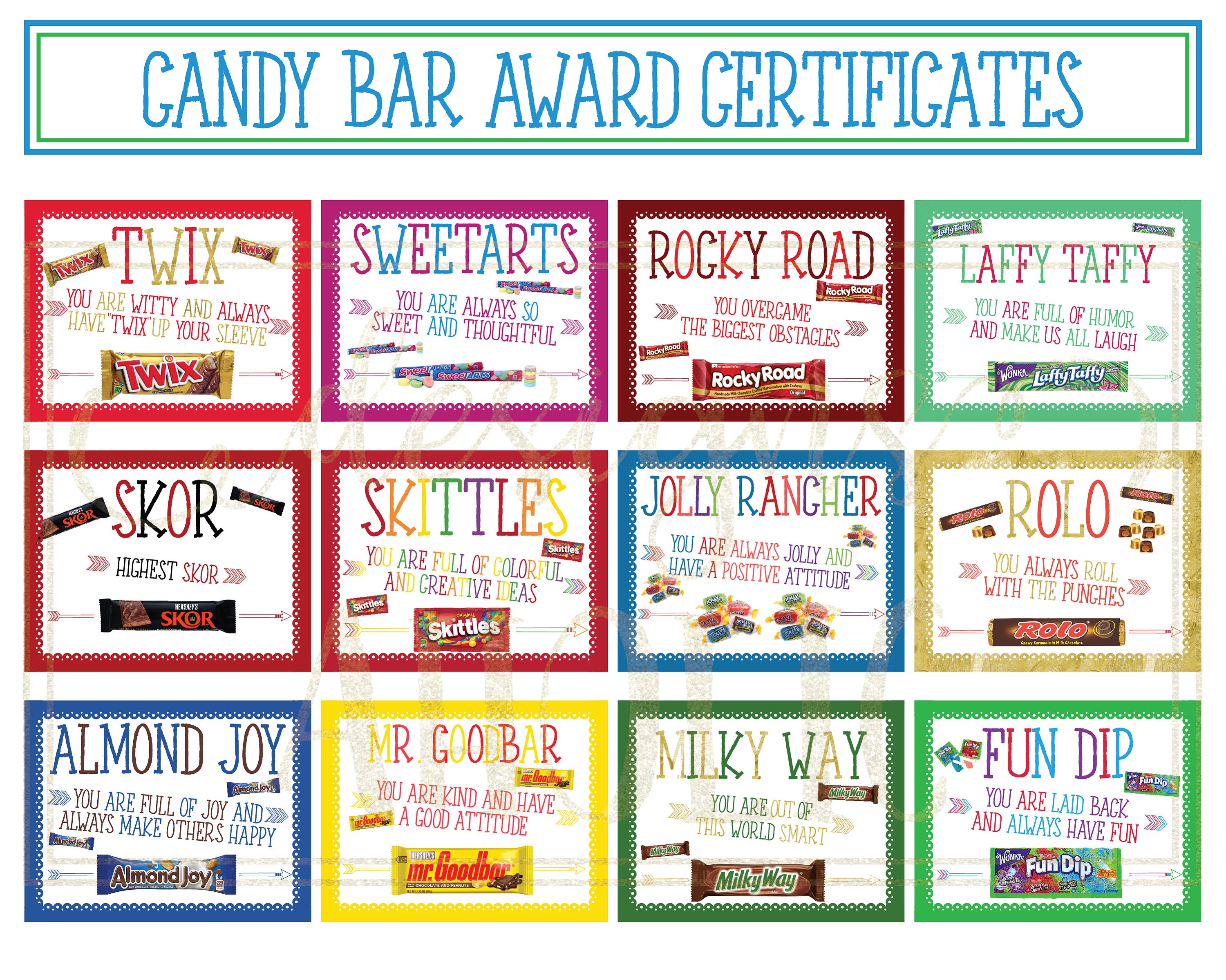 Candy Bar Awards - Candy Bar Award Certificate - Individual Candy Bar Awa.....