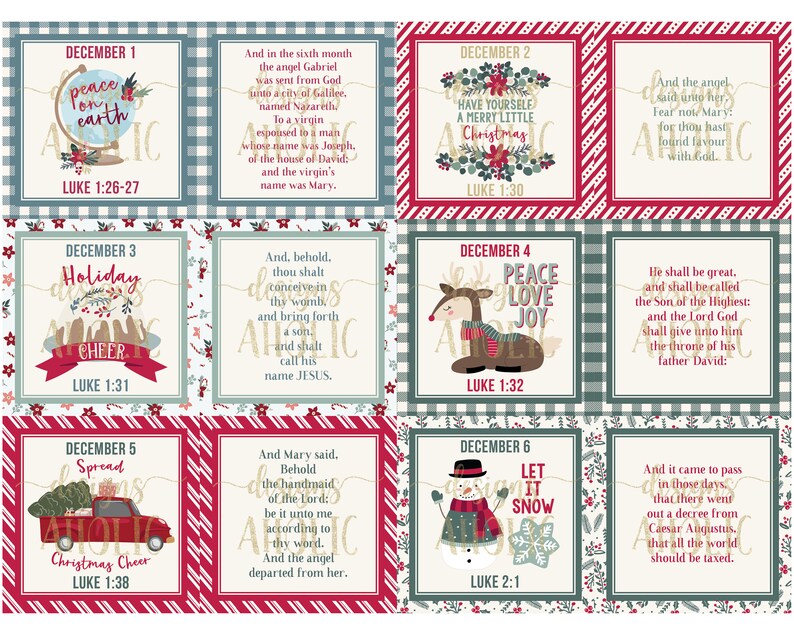 Christmas Scripture Advent Calendar Cards Printable - Etsy