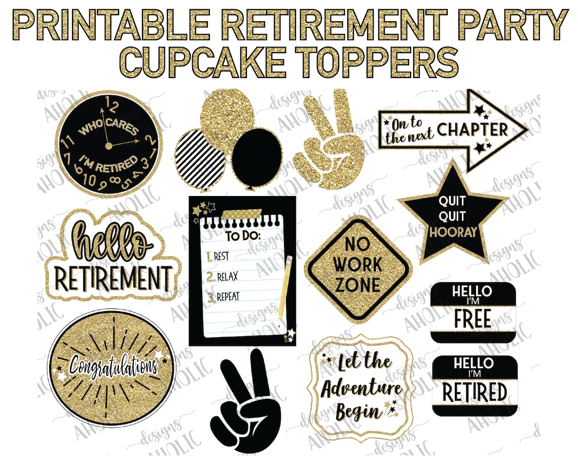 Retirement Party Cupcake Topper Printables Retirement Party - Etsy