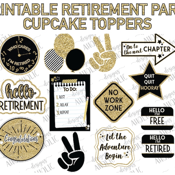 Retirement Party Cupcake Topper Printables - Retirement Party Food Picks - Printable Retirement Party Decorations - Retirement Party Decor