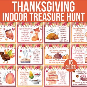 Thanksgiving Treasure Hunt Clues - Thanksgiving Scavenger Hunt Clues - Thanksgiving Printables - Thanksgiving Kids Activity - Turkey Game