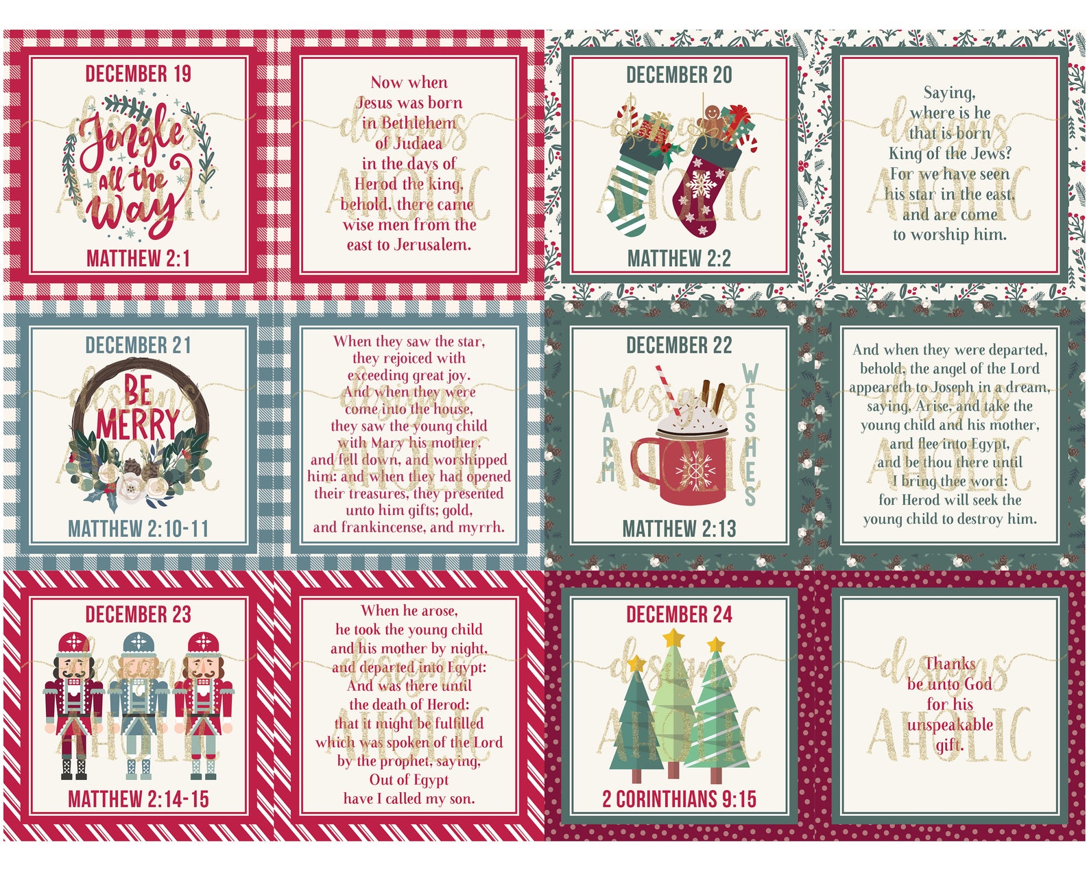 Christmas Scripture Advent Calendar Cards Printable Etsy