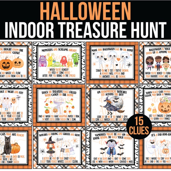 NEW Indoor Halloween Treasure Hunt - Halloween Scavenger Hunt Clues - Halloween Printables - Halloween Party Game Kids Halloween Activity