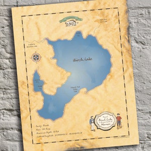Birch Lake, Wisconsin. Vintage-Inspired Lake Map Print. Lake House Decor.