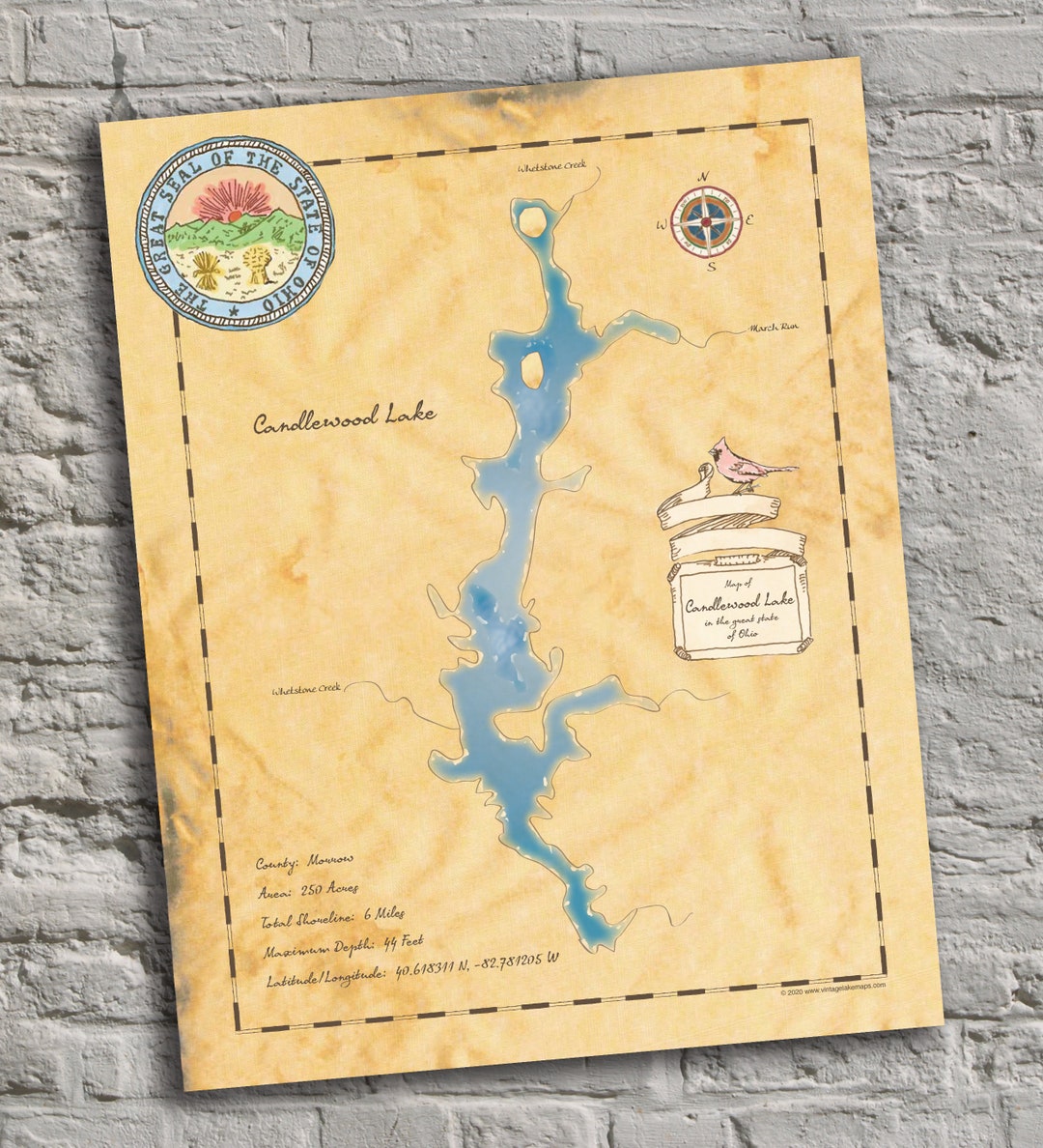 Candlewood Lake Ohio. Vintageinspired Lake Map Print. Custom Etsy