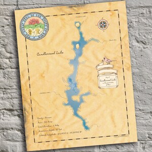 Candlewood Lake, Ohio. Vintage-Inspired Lake Map Print. Custom Wall Art.