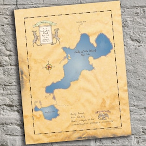 Lake of the Woods, Michigan. Vintage-Inspired Lake Map Print. Personalized Lake House Decor.