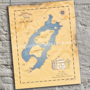 Lake Placid, New York. Vintage-Inspired Lake Map Print. Custom Wall Art.