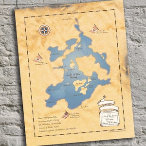 Lake of the Woods, Minnesota, Canada. Vintage-Inspired Lake Map Print. Personalized Lake House Sign.