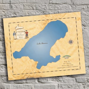 Lake Monona, Wisconsin. Vintage-Inspired Lake Map Print. Lake House Decor.