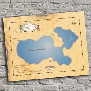Oconomowoc Lake, Wisconsin. Vintage-Inspired Lake Map Print. Lake House Decor.