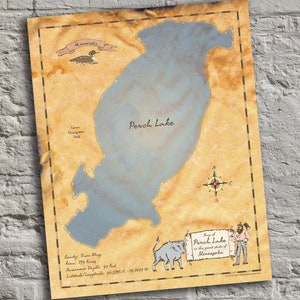 Perch Lake, Minnesota. Vintage-Inspired Lake Map Print. Lake House Decor.