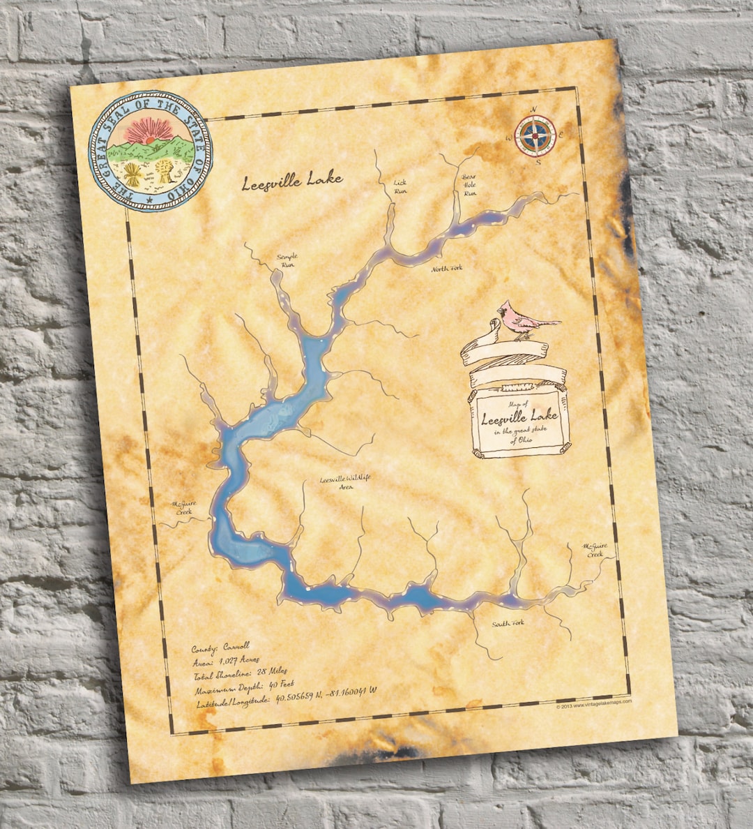 Leesville Lake Ohio. Vintageinspired Lake Map Print. Lake Etsy