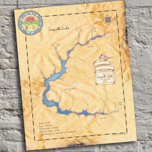 Leesville Lake, Ohio. Vintage-Inspired Lake Map Print. Lake House Decor.