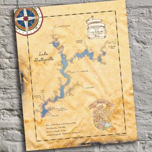 Lake Shelbyville, Illinois. Vintage-Inspired Lake Map Print. Lake House Decor.