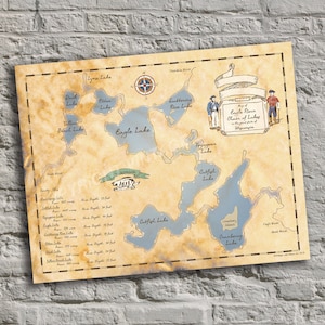 Eagle River, Wisconsin. Vintage-Inspired Lake Map Print. Personalized Lake House Sign.