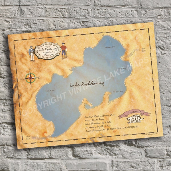 Lake Koshkonong Map Etsy