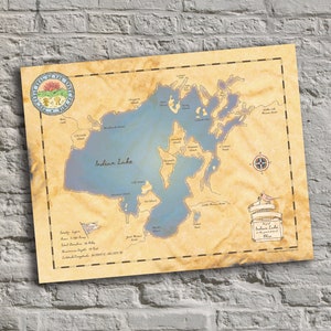 Indian Lake, Ohio. Vintage-Inspired Lake Map Print. Lake House Decor.
