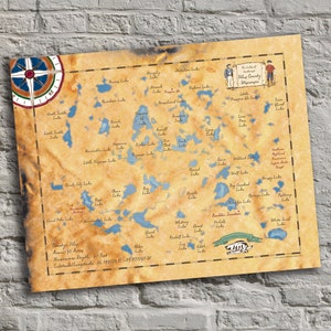 Comté de Vilas, Wisconsin. Impression de carte du lac d’inspiration vintage. Art mural personnalisé.