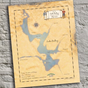 Lake DuBay, Wisconsin. Vintage-Inspired Lake Map Print. Personalized Lake House Sign.