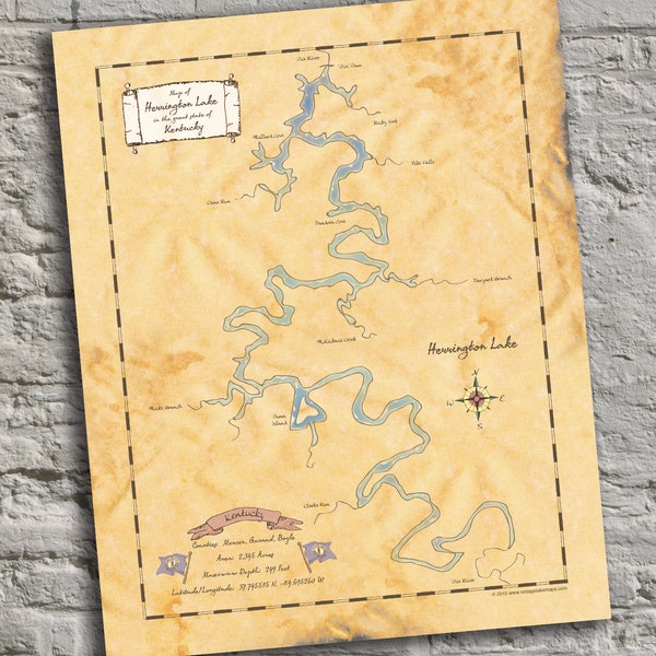 Herrington Lake Map Etsy