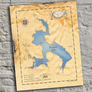 Brassua Lake, Maine. Vintage-Inspired Lake Map Print. Personalized Lake House Sign.
