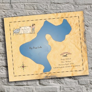 Big Bass Lake, Minnesota. Vintage-Inspired Lake Map Print. Custom Wall Art.