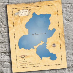 Big Cormorant Lake, Minnesota. Vintage-Inspired Lake Map Print. Lake House Decor.