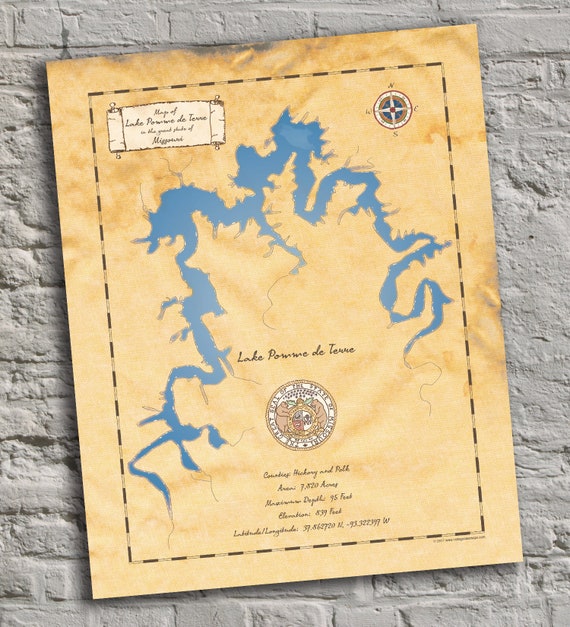 Lake Pomme De Terre Missouri Vintage Inspired Lake Map Etsy