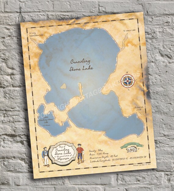 Crawling Stone Lake Wisconsin. Impression de carte du lac Etsy France