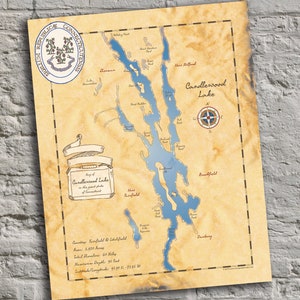 Candlewood Lake, Connecticut. Vintage-Inspired Lake Map Print. Lake House Decor.