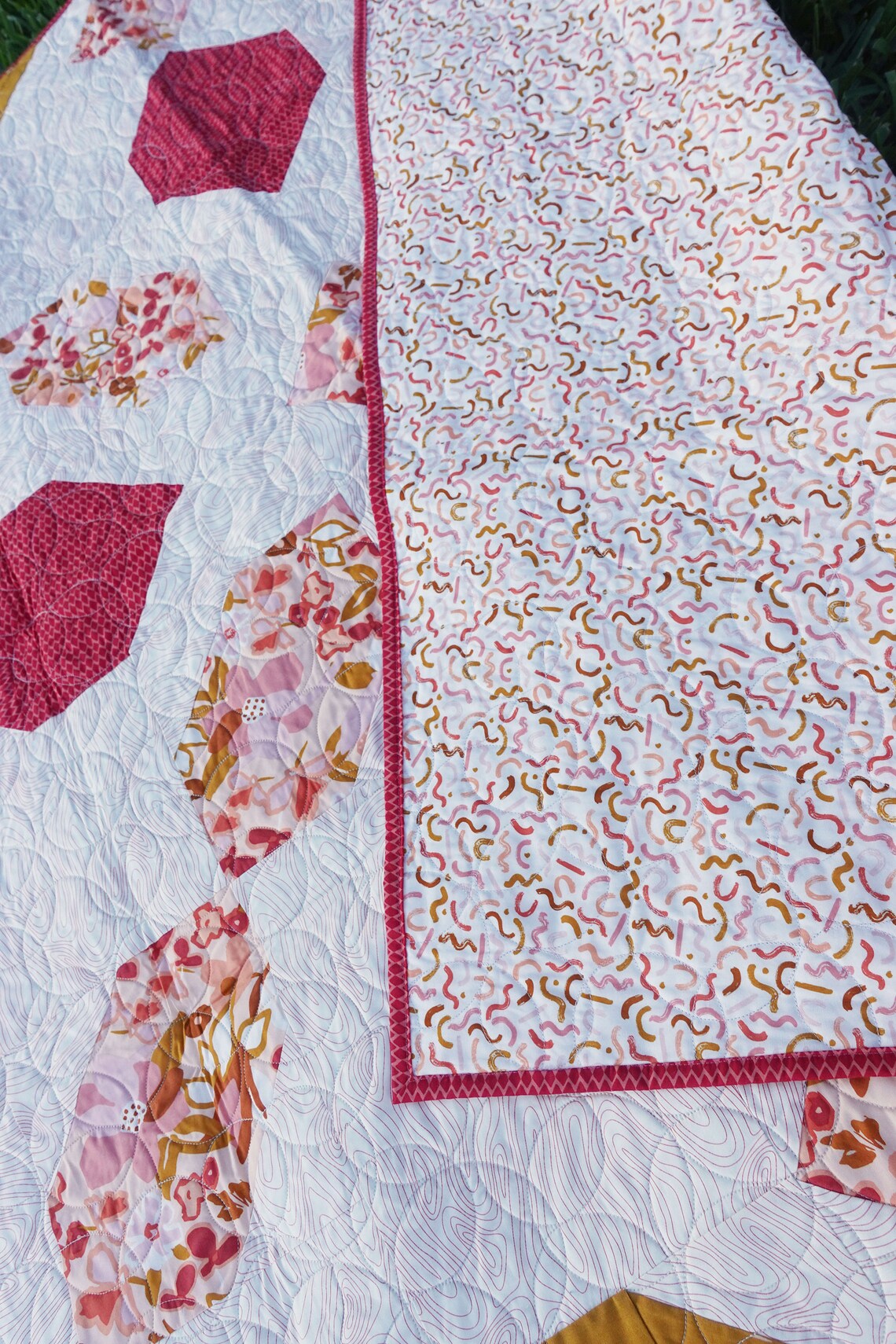 Red and Gold Lap Size Patchwork Quilt Connector Pattern Etsy