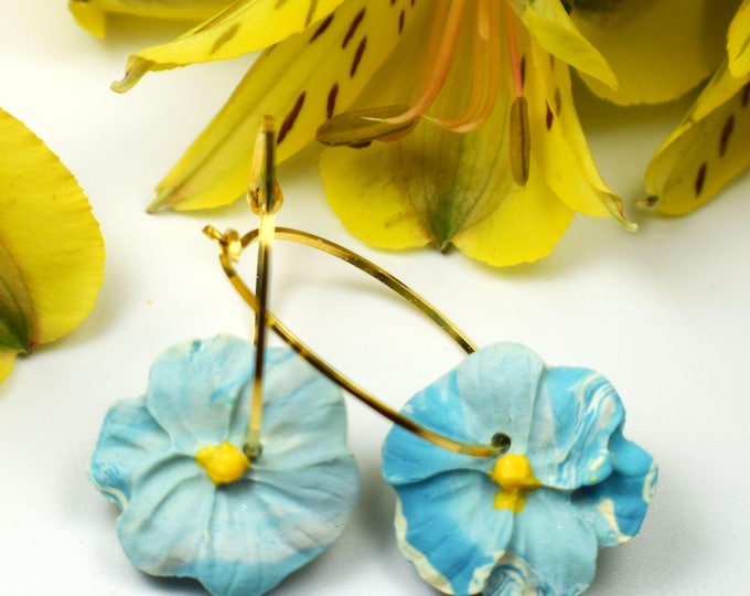 Flower Earrings, Hoop and Clay Spring Earrings, Summer Earrings, Gift For Her