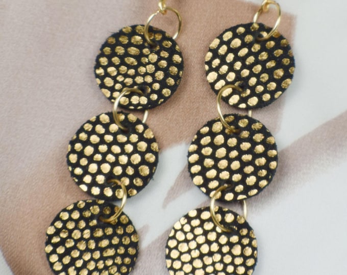 Boho Geometric Leather Earrings with Animal Pattern, Swarovski Crystal Accent