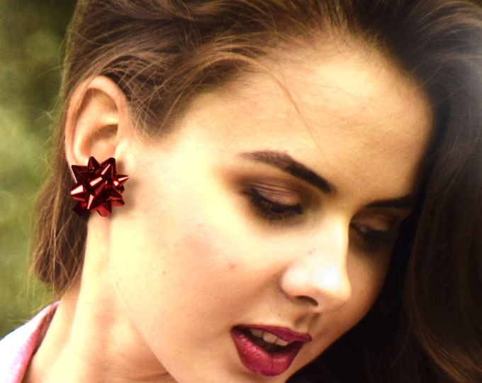 Real Mini Christmas Bow Earrings, Unique Jewelry Gift