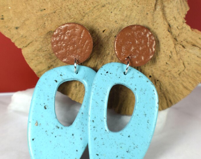 Handmade Turquoise Geometric Polymer Clay Earrings, Boho Statement Dangle Jewelry