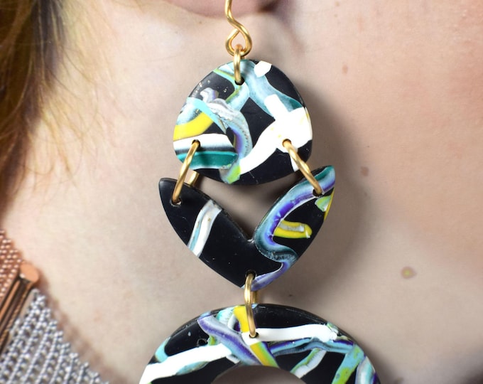 Modern Statement Clay Dangle Earrings, Abstract Art