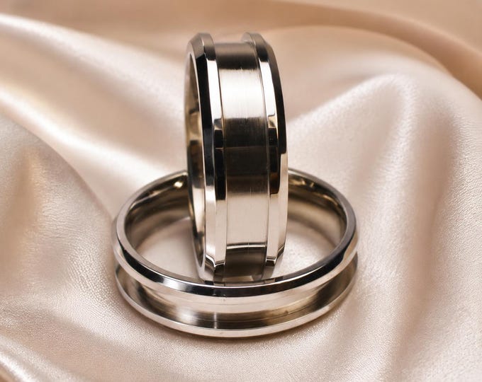 Titanium 8mm Beveled Edges Recessed Center Grooved Ring Blank