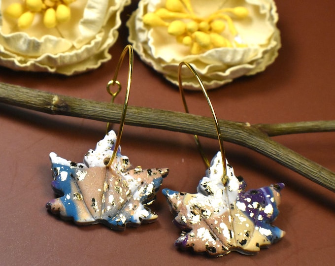 Fall Leaf Gold Earrings: Hypoallergenic Garden Floral Hoops