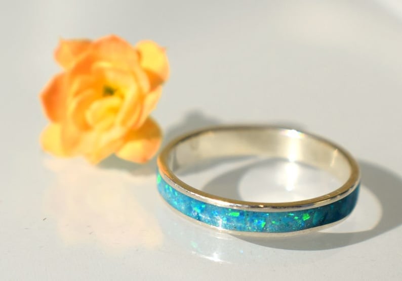 Minimal Sterling Silver Ring with Caribbean Blue Opal Inlay image 0